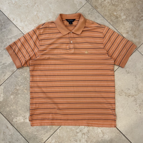 Brooks Brothers Performance Knit Shirt Men's XL Orange Stripe Short Sleeve Polo - Picture 2 of 8